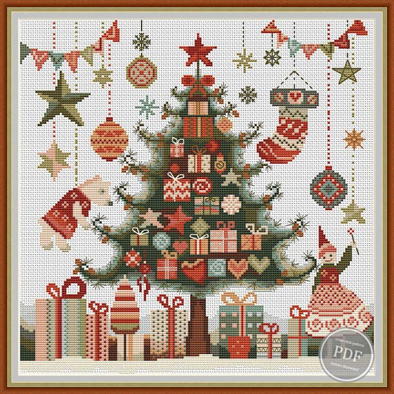 Preview of Cross Stitch Pattern Christmas Tree. Winter cross stitch, Christmas decorations. Stitch Christmas. PDF Instant digital download by NARAxStitchPatterns