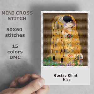 Mini cross stitch pattern Modern tiny art - Gustav Klimt - Kiss  - miniature painting cross stitch PDF pattern