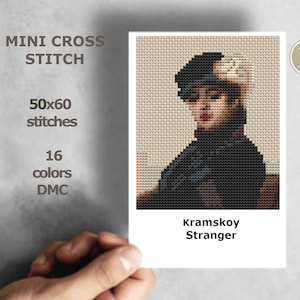 Mini cross stitch pattern Modern tiny art - Kramskoy - Stranger - Famous art Tiny miniature painting cross stitch PDF pattern