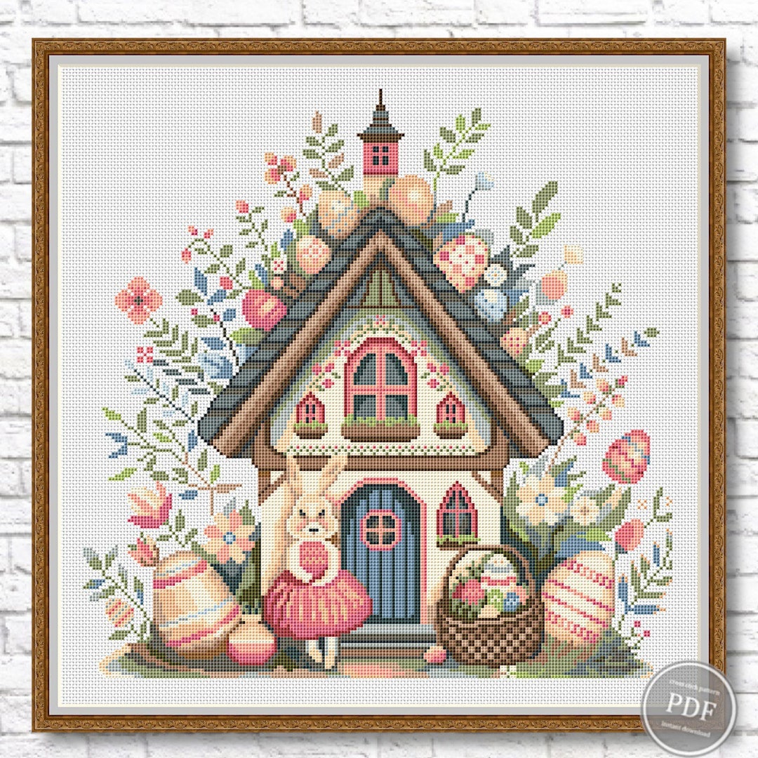 Easter Bunny House Cross Stitch Pattern PDF – Spring Cottage Embroidery ...