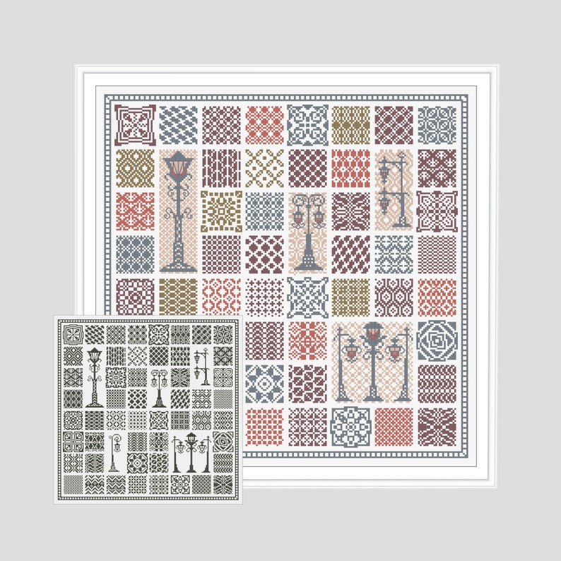 Cross Stitch Pattern Sampler Color Tiles Ornament Vintage Etsy