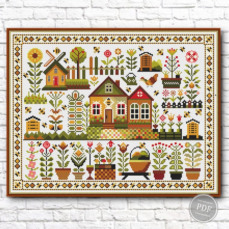 Bee Farm Cross Stitch Pattern