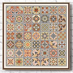 Muestra de punto de cruz Cuadrados Azulejo punto de cruz Patchwork xstitch Patrón cuáquero PDF Gráfico de punto de cruz folk geométrico Simple