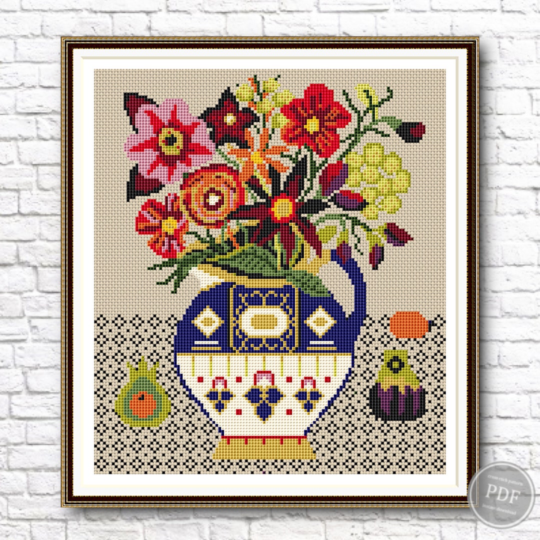 Cross Stitch Pattern Flower Vase #4 - Beautiful Bouquet, Vintage