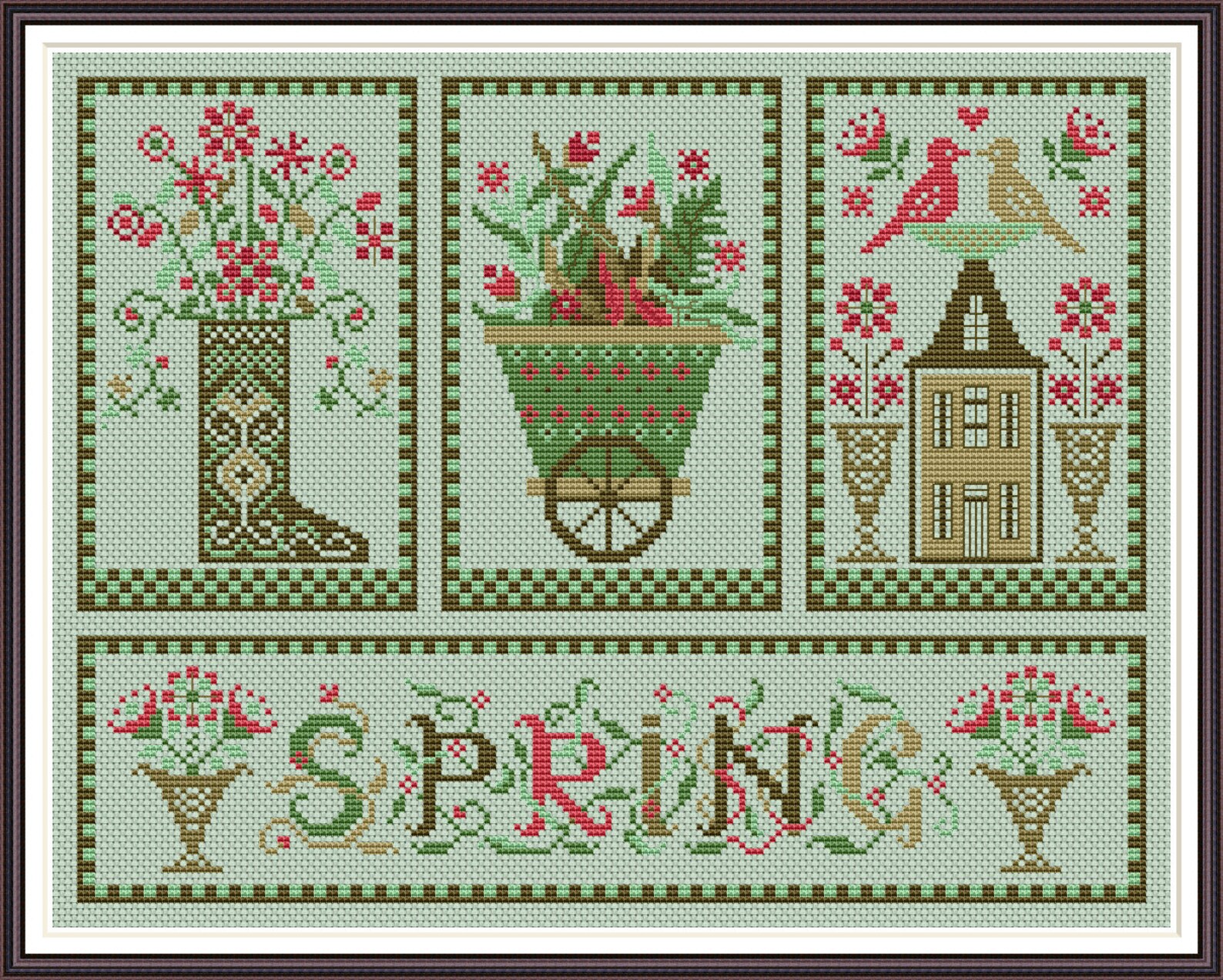 Cross Stitch Pattern Sampler Spring Embroidery Primitive Etsy