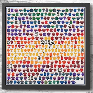 Temperature calendar sampler cross stitch pattern PDF, 365 days pattern Coffee cups cross stitch chart Unique cross stitch