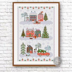 Motif de Noël au point de croix PDF – échantillon de village d'hiver, motif de broderie festif, décoration des fêtes, téléchargement immédiat, travaux d'aiguille DIY 354