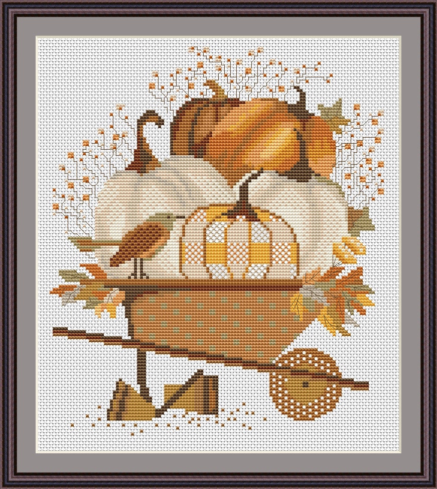 Autumn Cross Stitch Pattern PDF – Big Pumpkins Harvest, Halloween ...
