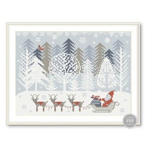Gingerbread Village Cross Stitch Pattern – Christmas Sampler PDF, Winter Embroidery Scene with Holiday Houses and Red Car, Instant Download