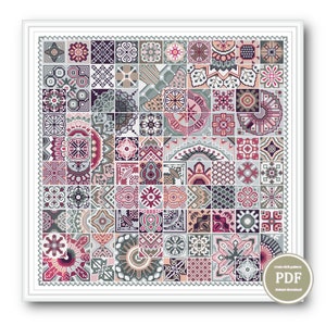 Cross Stitch Pattern Sampler Ornament Squares Tile Quaker Pattern PDF Digital File