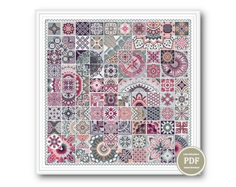 Cross Stitch Pattern Sampler Ornament Squares Tile Quaker Pattern PDF Digital File