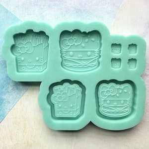 Cute Cat Burger/Fry Shaker/Flat with Bits Palette Silicone Mold