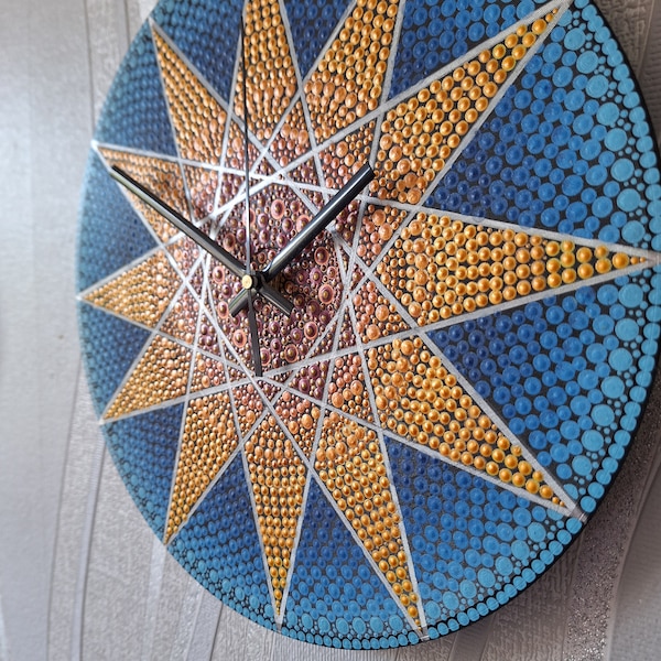 Sunflower Wall Clock. Hand painted on recycled LP record. Battery powered.