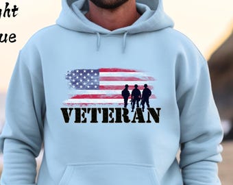 Moletom com capuz patriótico veterano: vestuário militar com bandeira americana