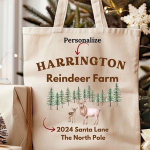 Personalized Reindeer Family Christmas Tote Bag - 100% Cotton Canvas