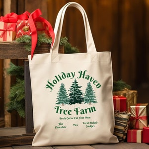 Personalized Christmas Tree Farm Canvas Tote Bag