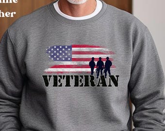 Sweat-shirt ras du cou vétéran drapeau américain : vêtements à motifs militaires