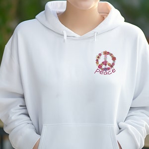 Bluza z kapturem z kwiatowym znakiem pokoju: unisex, wygodna, z mieszanki bawełny