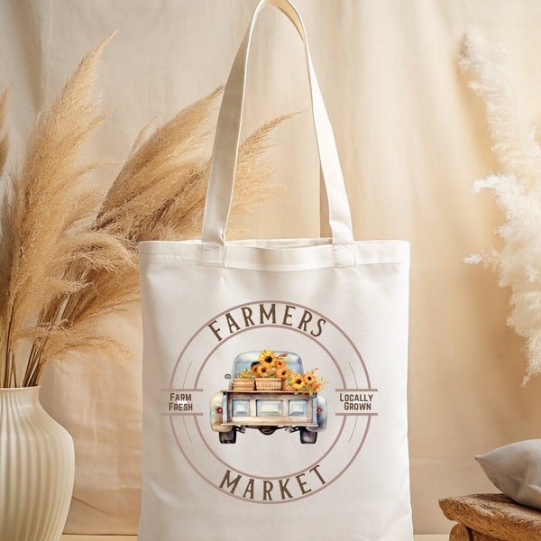 Farmers Market Canvas Tote Bag - Eco-Friendly Carryall for Fresh Produce, or Use as a Beach Tote or Book Tote Bag