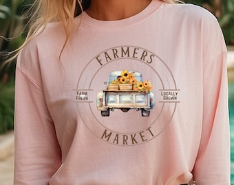 Farmers Market Long Sleeve Tee: Fall Pumpkin Truck, Grandma Gift