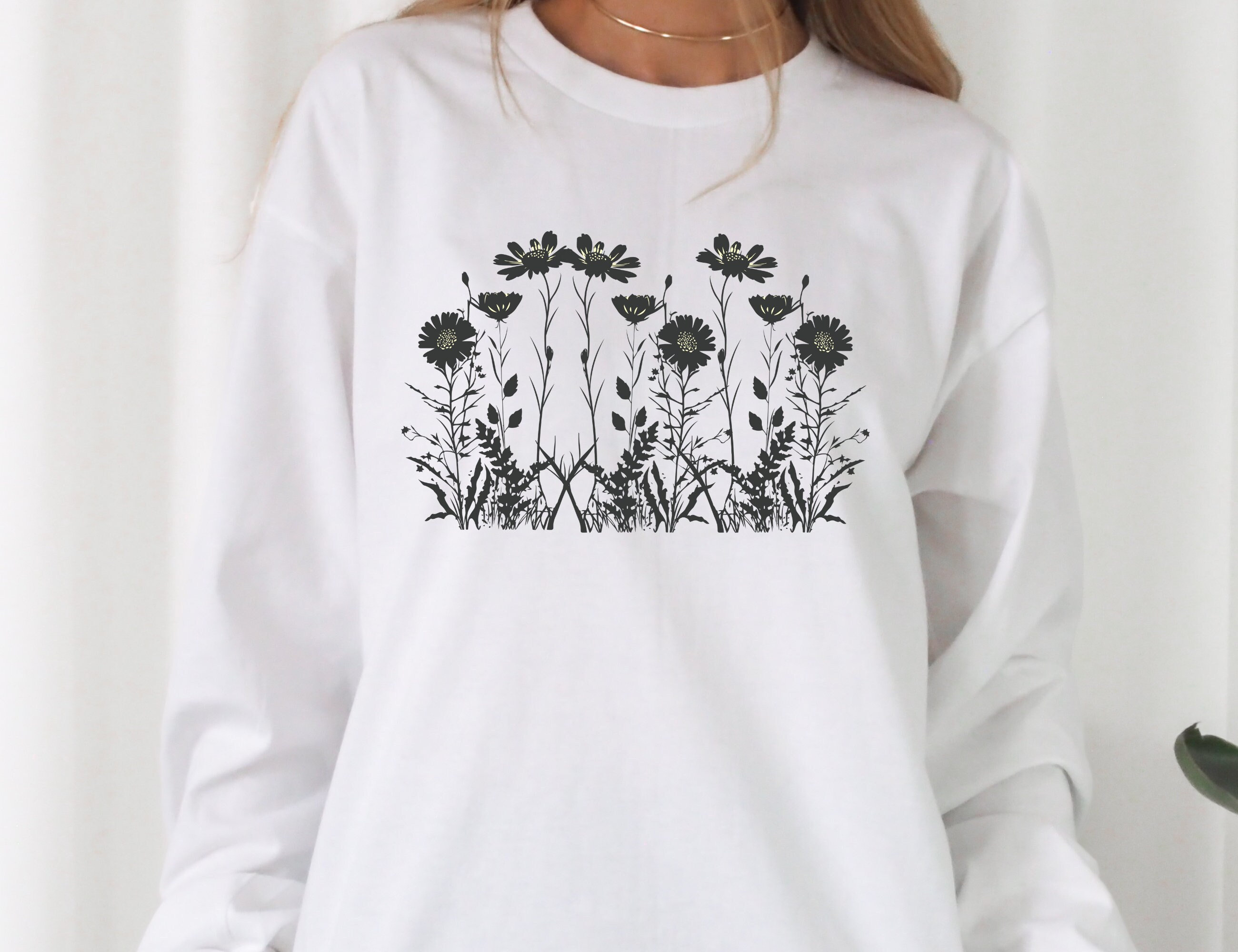 Wildflower Graphic Long Sleeve T-shirt: Nature Inspired Tee - Etsy