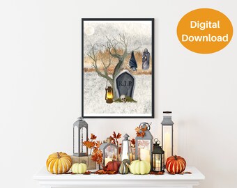 Printable Halloween Wall Art, Set of 4 Prints, Halloween Art Print, Halloween Decor