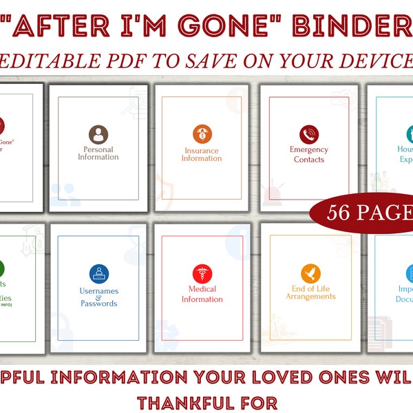 Bewerkbare "After I'm Gone" binder, noodbinder, noodplanning, afdrukbare noodplanning