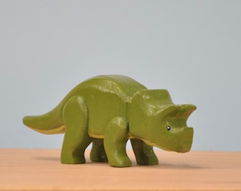 Handcrafted Wooden Triceratops Toy: Eco-Friendly Beech Wood Dinosaur