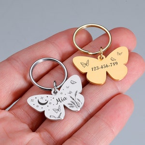 Personalized Engraved Pet ID Tag Butterfly Custom Dogs and Cats Tag Dog Name Tag Engraved Dog Tag Cat Name Tags