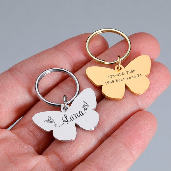 Butterfly Personalized Pet Name Tag Engraved Pet ID Tag Custom Dogs and Cats Tag Dog Name Tag Engraved Dog Tag Cat Name Tags