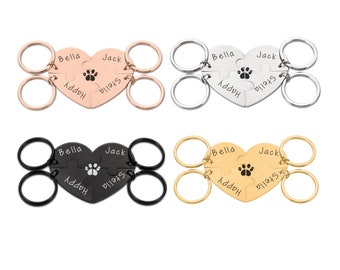 Personalized Heart Jigsaw Puzzle Pet ID Tags, 4pcs Custom Engraved Name Dog Cat Tag  Personalized Family Keychain