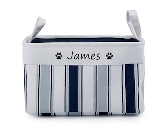 Panier de jouets pliable personnalisé à rayures, boîte de rangement personnalisée de nom d’animal de compagnie, boîte de rangement personnalisée de panier de rangement de vêtements pour chat de chien