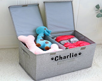 Personalized Foldable Pet Toy Basket, Custom Pet Name Storage Box, Basket with Lid, Personalized Storage Basket, Dog Stuff Organizer