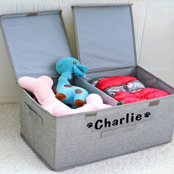 Personalized Foldable Pet Toy Basket, Custom Pet Name Storage Box, Basket with Lid, Personalized Storage Basket, Dog Stuff Organizer