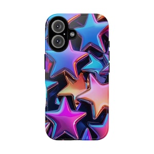 Star Phone Case, Y2K Aesthetic, Metallic Chrome Stars Design Phone Case Cover for iPhone 16 15 14 13 12 Pro Max Samsung Galaxy S25 S24 S23