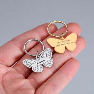 Butterfly Personalized Engraved Pet ID Tag Custom Dogs and Cats Tag Dog Name Tag Engraved Dog Tag Cat Name Tags