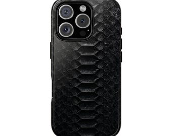 Black Snake Print Phone Case, Reptile Skin Pattern iPhone 17 16 15 14