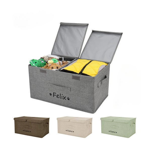 Personalized Foldable Pet Toy Basket, Custom Pet Name Storage Box, Basket with Lid, Personalized Storage Basket, Dog Stuff Organizer
