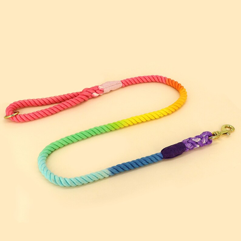 Colorful Ombre Rope Dog Leash, Cotton Rope Leash, Rainbow Pet Leash, Dog Walking Training Leads image 5