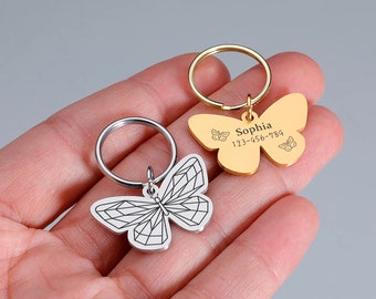 Butterfly Personalized Engraved Pet ID Tag Custom Dogs and Cats Tag Dog Name Tag Engraved Dog Tag Cat Name Tags