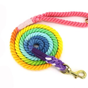 Colorful Ombre Rope Dog Leash, Cotton Rope Leash, Rainbow Pet Leash, Dog Walking Training Leads image 1
