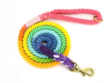 Colorful Ombre Rope Dog Leash, Cotton Rope Leash, Rainbow Pet Leash, Dog Walking Training Leads