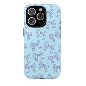Blue Coquette Bow Phone Case, Cute Bow Phone Case, Blue Ribbon iPhone 16 15 14 13 Pro Max Plus, Trendy Bow Phone Cover, Tough Cases