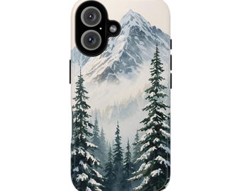 Snowy Mountain Landscape Phone Case, Forest Wilderness Scenic iPhone Cover, Outdoor Adventure Nature Lovers