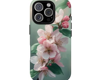 Capa para iPhone 17 Pro Max com estampa de flor de cerejeira, capa resistente para celular com estampa floral rosa de sakura.