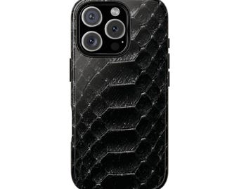 Black Snake Print Phone Case, Reptile Skin Pattern iPhone Cover, Realistic Look Design