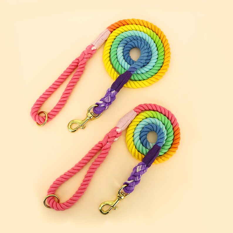 Colorful Ombre Rope Dog Leash, Cotton Rope Leash, Rainbow Pet Leash, Dog Walking Training Leads image 4