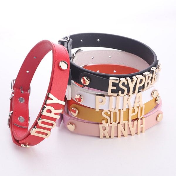 Custom Dog Collar With Name Personalized PU Leather Dog Collar Adjustable Pet Collar With Letter Initials Cute Luxury Design