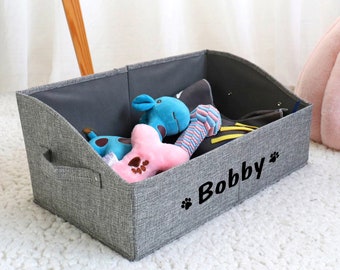 Personalized Short Foldable Pet Toy Basket, Custom Pet Name Storage Box, Personalised Dog Cat Toys Clothes Storage Basket Organizer Box