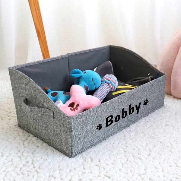 Personalized Short Foldable Pet Toy Basket, Custom Pet Name Storage Box, Personalised Dog Cat Toys Clothes Storage Basket Organizer Box